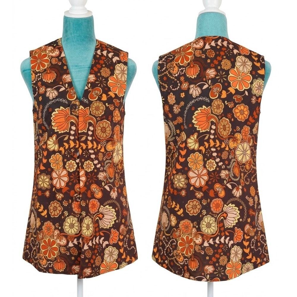 The Hippie Shake 70s Floral Vest Psychedelic Boho Hippie Retro minidress xs